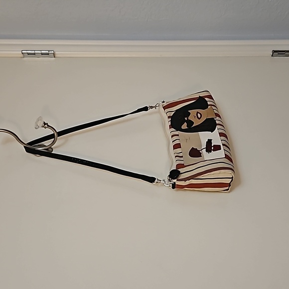 VTG BRIGHTON Canvas Beach Scene Mini Baguette Carpet Shoulder Bag - Picture 6 of 10